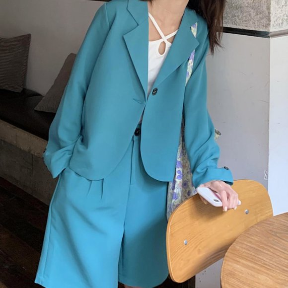 Pure color suit jacket all-match thin five-point